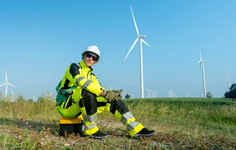 A technician working at a wind farm